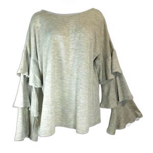 Woman's Doe & Row Oversized Tunic Top Tiered Bell Sleeves Sz. L Flowy Knit
